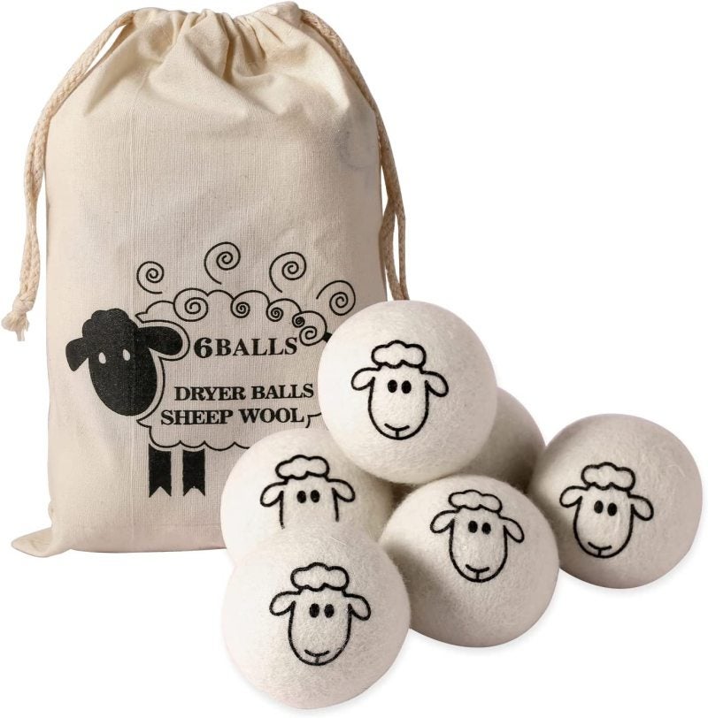 XL Wool Dryer Balls: 6-Pack Organic Sheep Pattern - Save 30%-40% Drying Time & Energy, Quiet Lint Remover for Laundry Loads, Softens Clothes Without Harm - Image 1