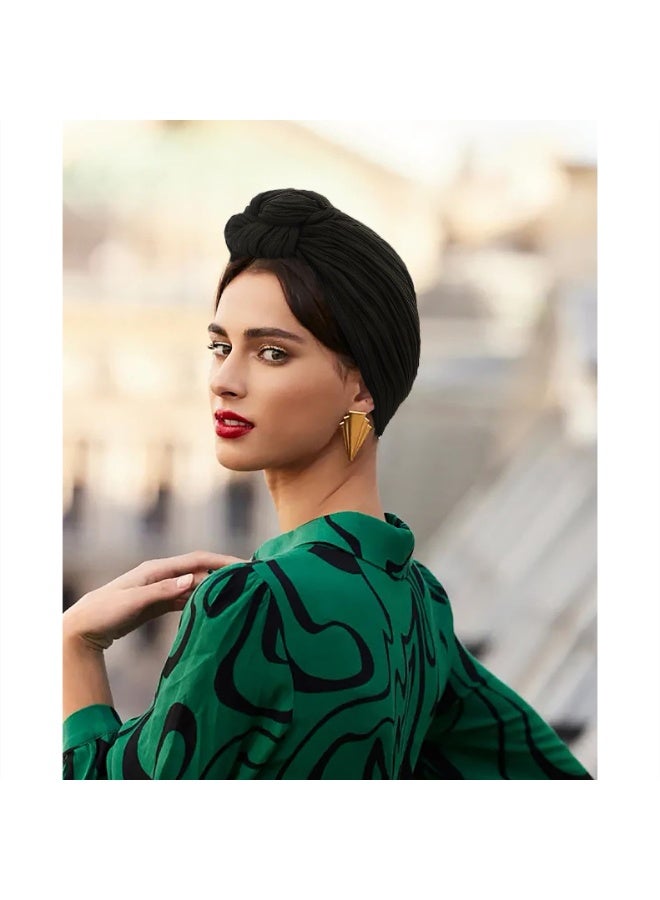 قبعة عمامة نسائية بنمط أفريقي معقودة مسبقًا بتصميم زهرة قابلة للتمدد، بوليستر، أسود، مقاس واحد - Image 2