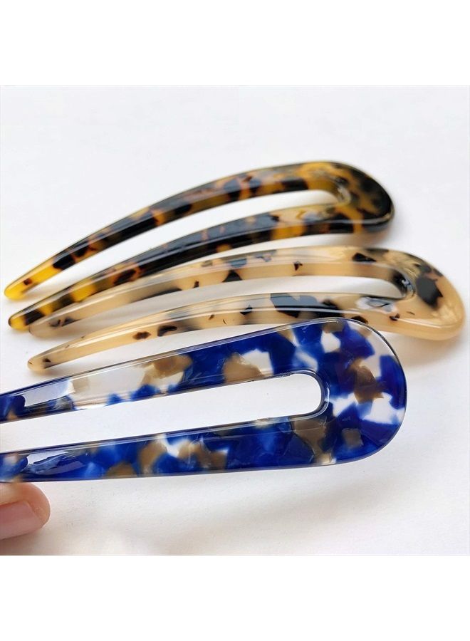 HYFEEL French Hair Forks Tortoise Shell U Shape Updo Hair Pins Clips for Thin Thick Hair, 4.3 inch Classic Cellulose Acetate 2 Prong Bun Hair Sticks Chignon Women Vintage Hairstyle Accessories, 3 Pack - Image 4