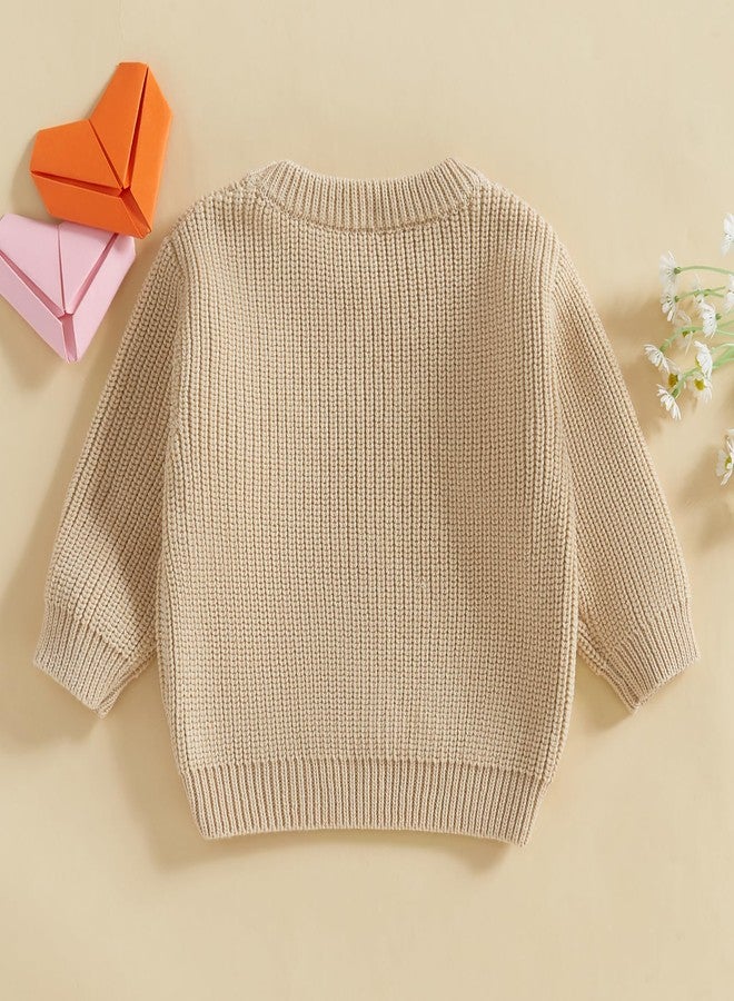 Lesimsam Toddler Baby Boy Girl Valentines Outfit Heart/Letter Embroidery Long Sleeve Knit Sweater Pullover Sweatshirt Top (Be Mine Arrow-Khaki, 3-4 Years) - Image 4