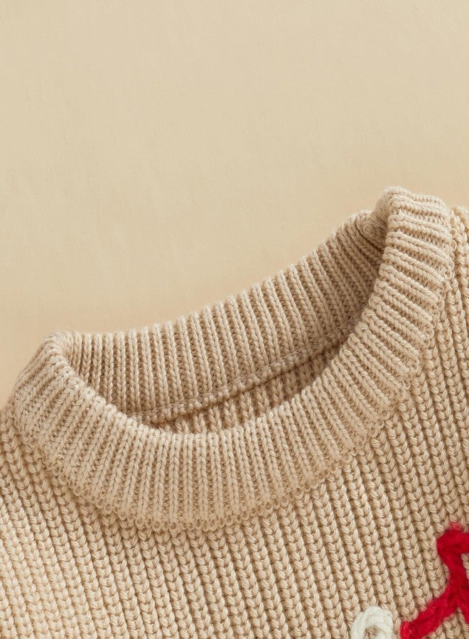 Lesimsam Toddler Baby Boy Girl Valentines Outfit Heart/Letter Embroidery Long Sleeve Knit Sweater Pullover Sweatshirt Top (Be Mine Arrow-Khaki, 3-4 Years) - Image 5