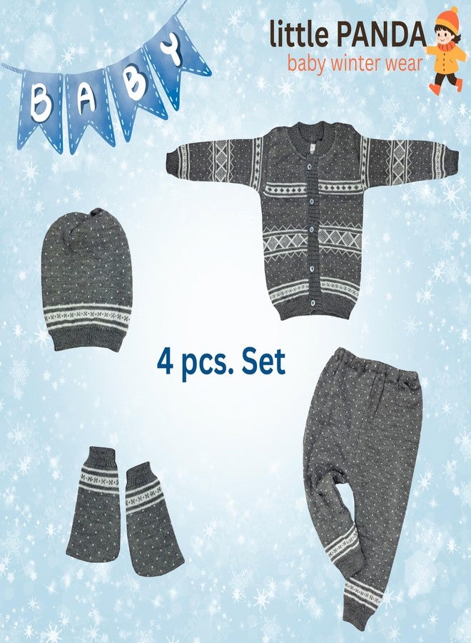 little PANDA Baby Sweater, Pant, Cap & Socks Sweater Set for New Born (IN, Age, 6 Months, 9 Months, Regular, Grey) - Image 4
