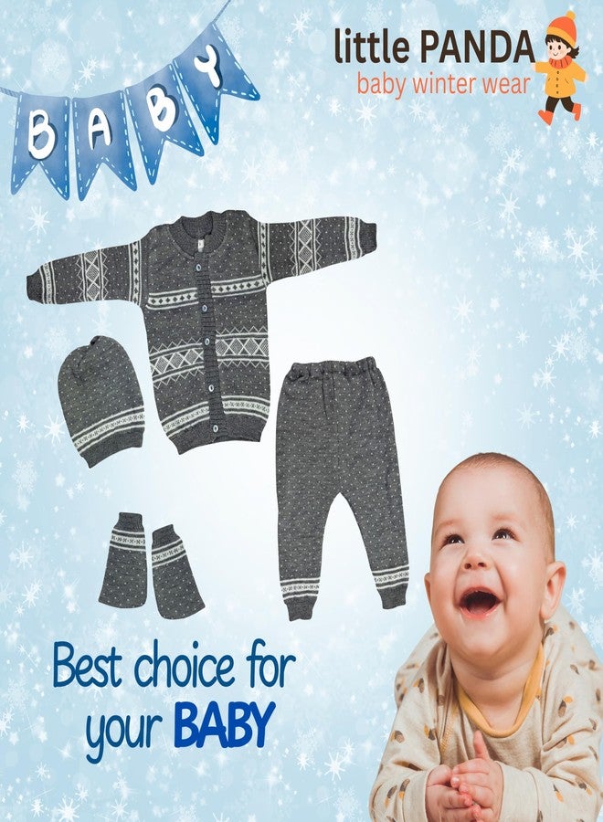 little PANDA Baby Sweater, Pant, Cap & Socks Sweater Set for New Born (IN, Age, 6 Months, 9 Months, Regular, Grey) - Image 5