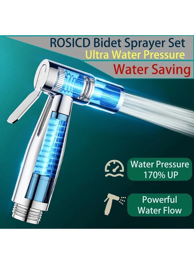 3pcs Silvery High Pressure Shower Head Spray Gun 59 Inch Explosion Proof Hose Set With Wall Mount Base Multi Purpose Enhanced Cleaning Bathroom Kitchen Accessories - Image 4