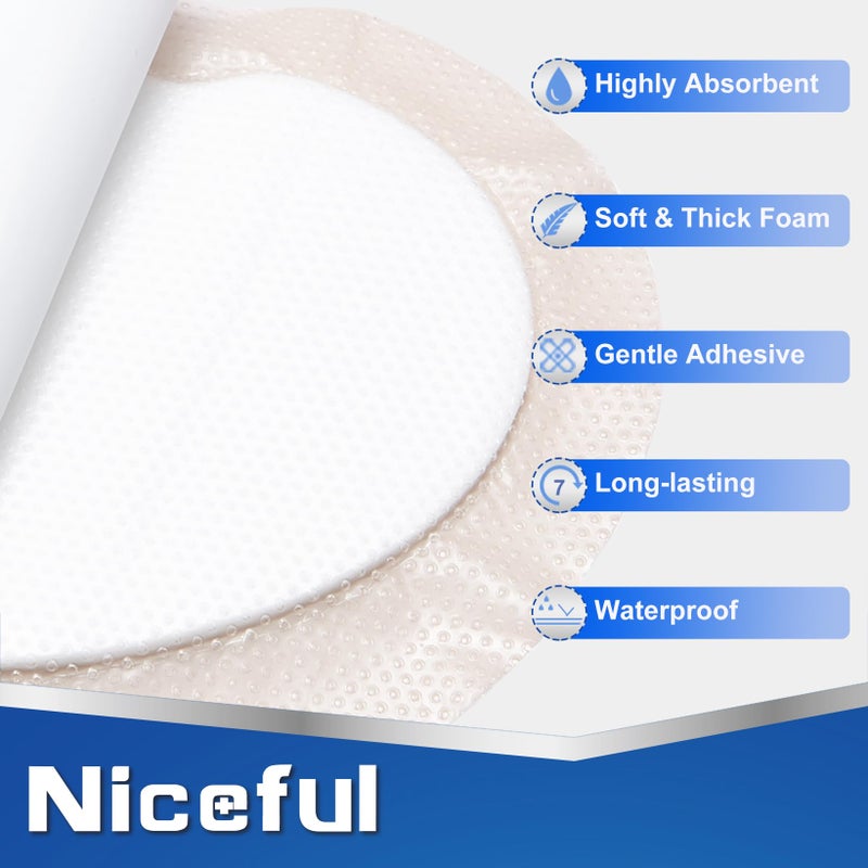 Niceful Sacral Foam Dressing 9" x 9" - Border Sacrum Bandage for Bed Sores Pressure, Silicone Adhesive Wound Dressing Pads for Large Wound, 5 Count - Image 3