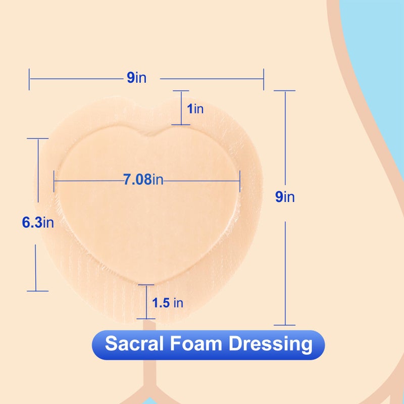 Niceful Sacral Foam Dressing 9" x 9" - Border Sacrum Bandage for Bed Sores Pressure, Silicone Adhesive Wound Dressing Pads for Large Wound, 5 Count - Image 2