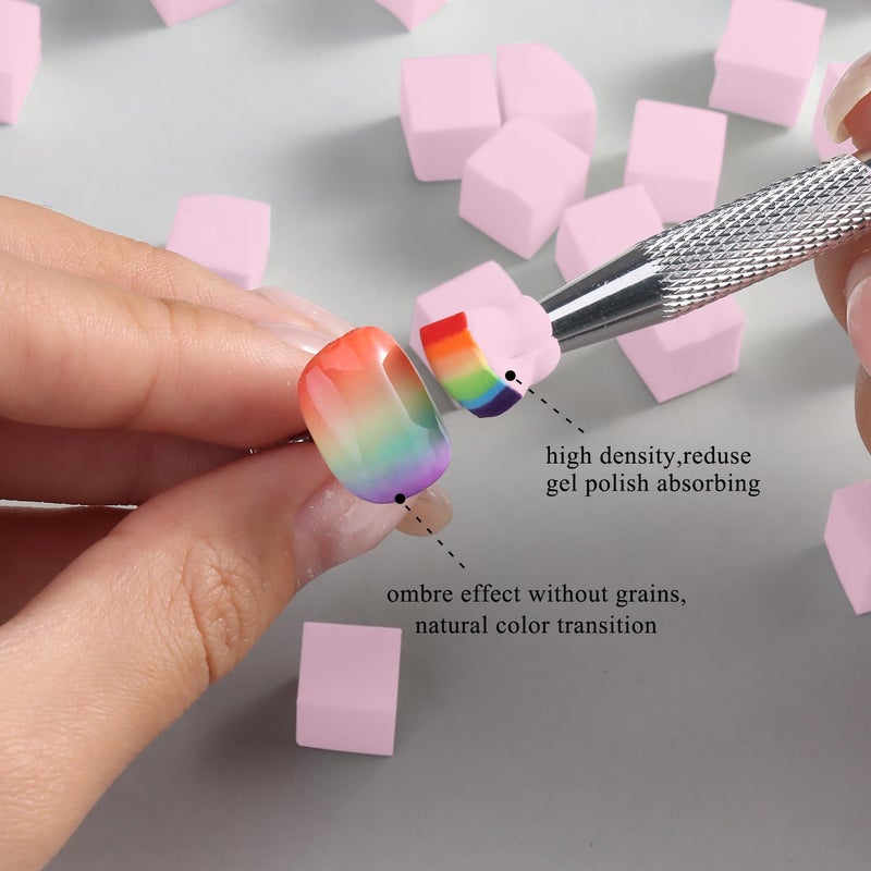Fcozpjk 100Pcs Soft Nail Sponges for Ombre, Gradient Effect Pink Nail Art Sponges With Grabbing Pen 6Pcs Wedge Sponges Aura Nails Ombre Nail Brush Professional Accessories Manicure Salon Supplies - Image 4