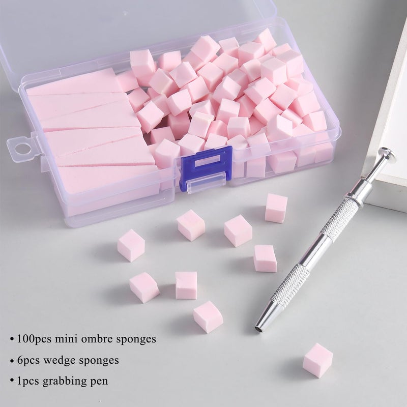 Fcozpjk 100Pcs Soft Nail Sponges for Ombre, Gradient Effect Pink Nail Art Sponges With Grabbing Pen 6Pcs Wedge Sponges Aura Nails Ombre Nail Brush Professional Accessories Manicure Salon Supplies - Image 2