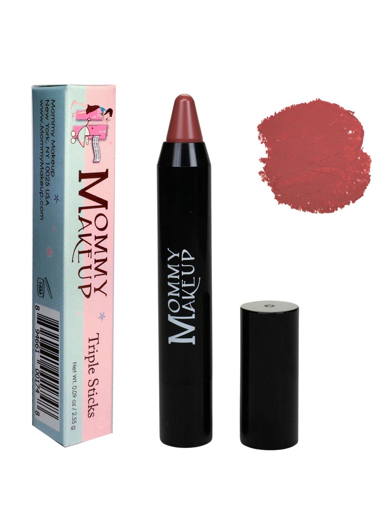 Mommy Makeup Mommy Makeup Triple Sticks Lipstick, Cream Blush & Teatment All-In-One with Shea & Cocoa Butter - Soft & Creamy Moisturizing Lip Crayon For Lips & Cheeks (Tess) 