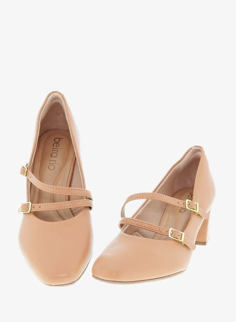 Beira Rio Nude Mid Heels Shoes for Women – Classic Mid Heel Pumps for Girls & Ladies Office Wear for Women | Best Price UAE