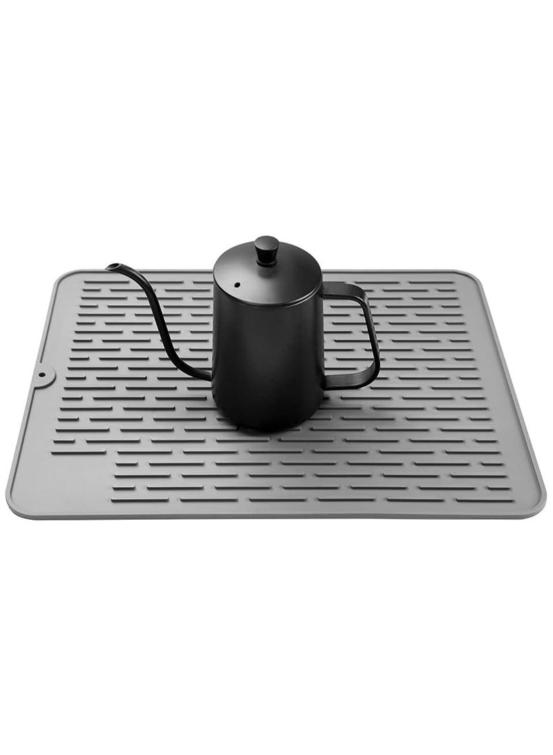 AL RAID Silicone Dish Drying Mats, Large Dish Drainer Mat with Raised Edge Design, Rubber Kitchen Drying Mat for Faster Drying(Grey) - Image 1