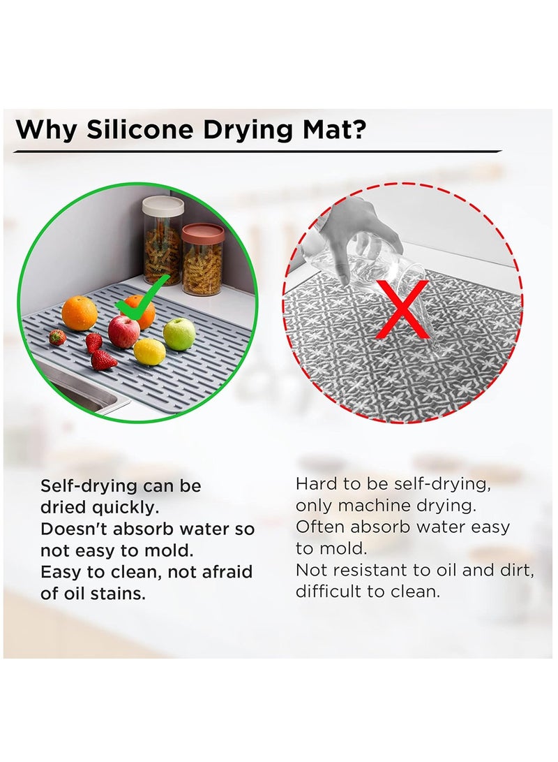 AL RAID Silicone Dish Drying Mats, Large Dish Drainer Mat with Raised Edge Design, Rubber Kitchen Drying Mat for Faster Drying(Grey) - Image 5