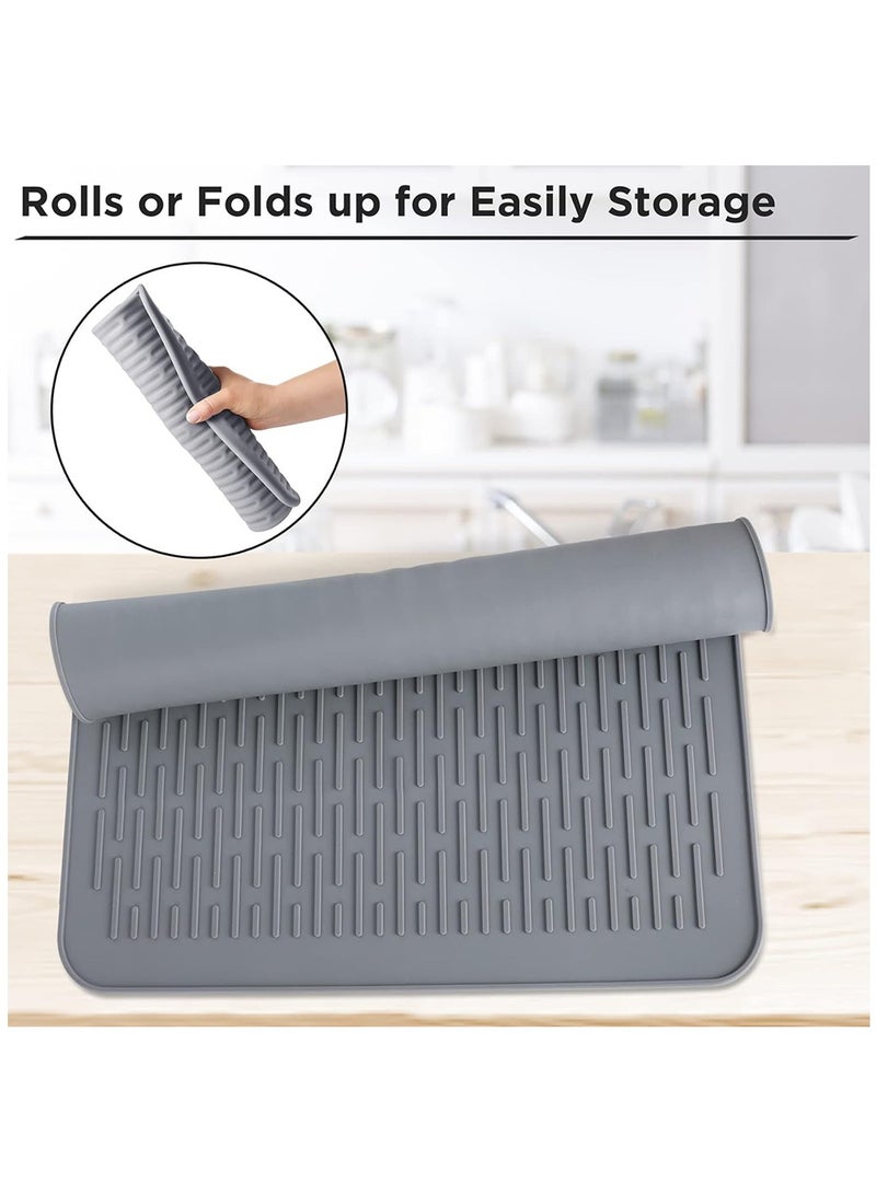 AL RAID Silicone Dish Drying Mats, Large Dish Drainer Mat with Raised Edge Design, Rubber Kitchen Drying Mat for Faster Drying(Grey) - Image 4