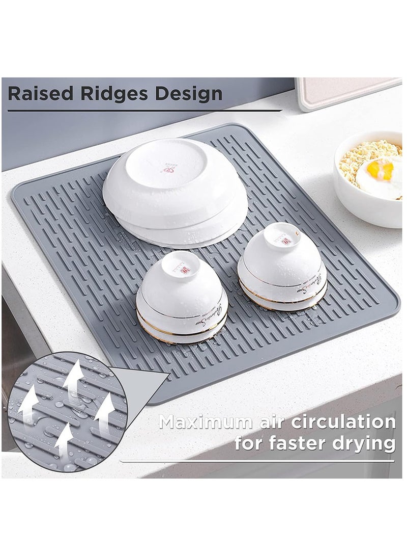 AL RAID Silicone Dish Drying Mats, Large Dish Drainer Mat with Raised Edge Design, Rubber Kitchen Drying Mat for Faster Drying(Grey) - Image 3