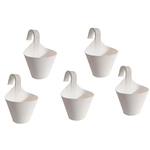 Go Hooked Plastic Hanging Planter for Plants, Vertical Gardens, Modern Living, Greenery, Compact Living Spaces, Railing Flower Pots, Pot Diameter (22 cm), Pot Height (17 cm) (Set of 5) (White) - Image 2