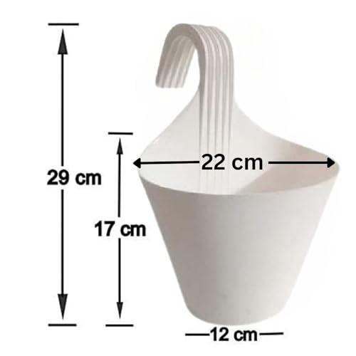Go Hooked Plastic Hanging Planter for Plants, Vertical Gardens, Modern Living, Greenery, Compact Living Spaces, Railing Flower Pots, Pot Diameter (22 cm), Pot Height (17 cm) (Set of 5) (White) - Image 4