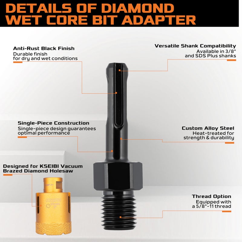 KSEIBI 617073 SDS-Plus Adapter for Holesaw and Diamond Core Bits, 5/8"-11 Male Drill Bit Converter | Industrial Grade - Image 2