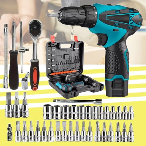 Galaxe Cordless Power Drill Tool Sets 12V Electric Screwdriver Power Tool Set Brushless Cordless Drill with Hand Tool Kit Socket Set (GLX12V46SS10, 74pcs tool kit) - Image 1