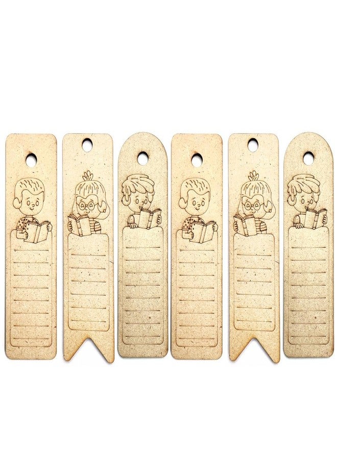 ADIKALA Premarked Kids MDF Bookmarks (6Pcs.) DIY Wooden Craft Bookmark Unfinished Wood Hanging Tags DIY Wedding, Birthday Party, MDF Board Suitable for Decoupage, Resin Art, Pyrography 5 Inch - Image 1