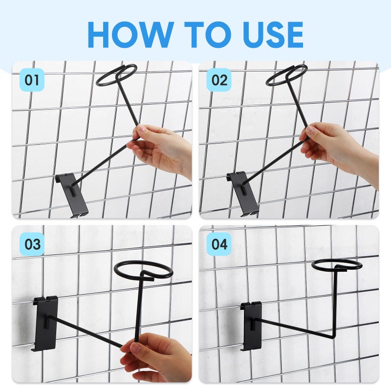 Blulu 6 Pcs Hat Displayer for Gridwall, Metal Hat Helmet Rack Retail Store Display Shelves Organizer Cap Rack Wall Fixtures Gridwall Hooks Accessories for Craft Show Garage (Black) - Image 4