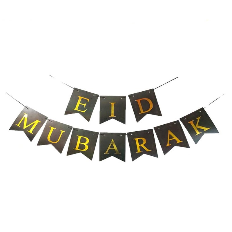MANGO Eid Mubarak Banner for Eid Decorations Black Durable Cardstock with Gold EID MUBARAK Lettering Elegant Reusuable Banner for Home and Wall Islamic Decorations - Image 2