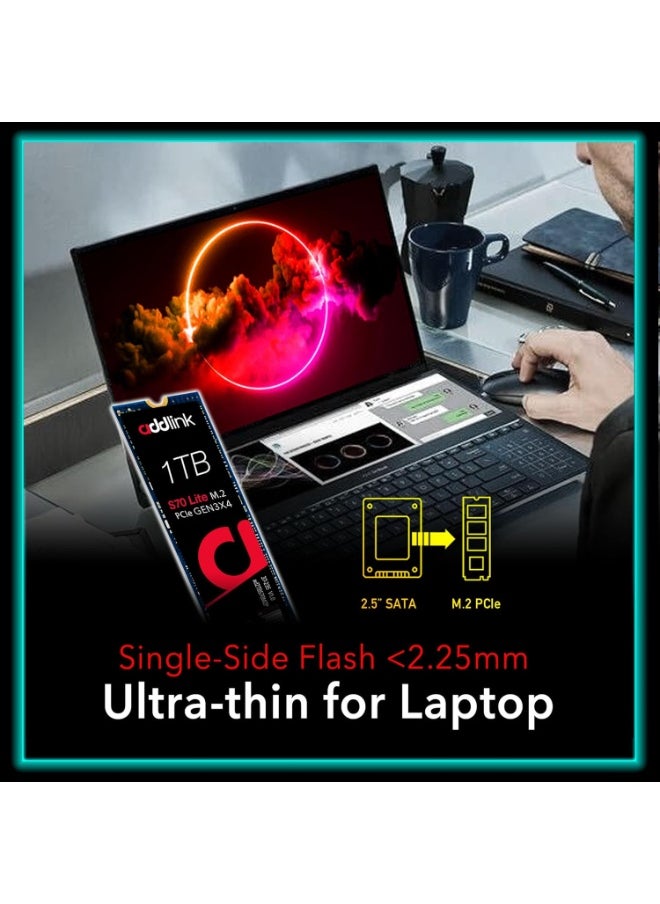 addlink S70 Lite 1TB Ultra Durability Gaming SSD Maximum Speed 3200 MB/s Internal Solid State Hard Drive M.2 2280 PCIe 3.0 NVMe Gen3X4 3D NAND SSD AD1TBS70LTM2P 1TB Gaming Gen3 S70 Lite  - Image 3