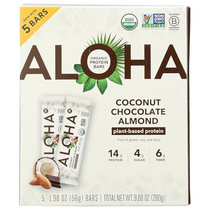 Aloha Organic Coconut Chocolate Almond Protein Bar 5 Count, 1.98 OZ - Image 1