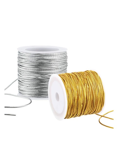 2 Rolls Metallic Elastic Cords Stretch Cord Ribbon Metallic Tinsel Cord Rope 20 m /2mm