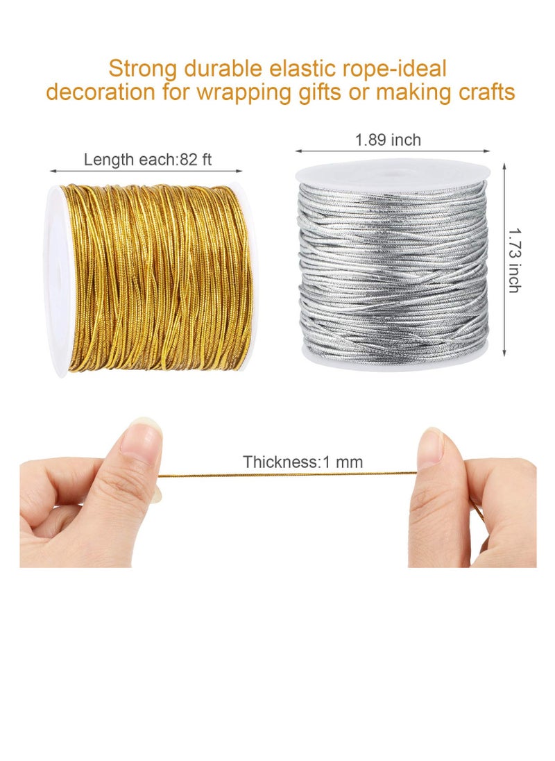Generic - 2 Rolls Metallic Elastic Cords Stretch Cord Ribbon Metallic Tinsel Cord Rope 20 m /2mm - Image 1
