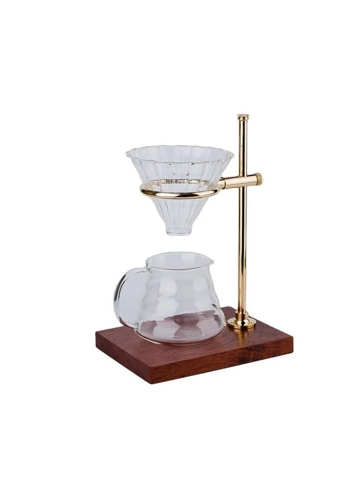 Generic Liying Pour Over Coffee Dripper with Stand, 360° Rotatable, Wooden and Brass, 20 Filter Papers, Cup For a Coffee shop, Outdoor and Home  - Image 1