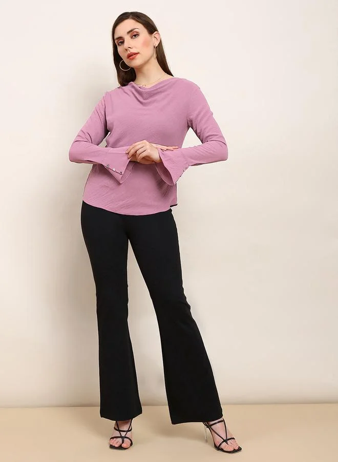 globus Women Pink Cowl Neck Flared Sleeves Top