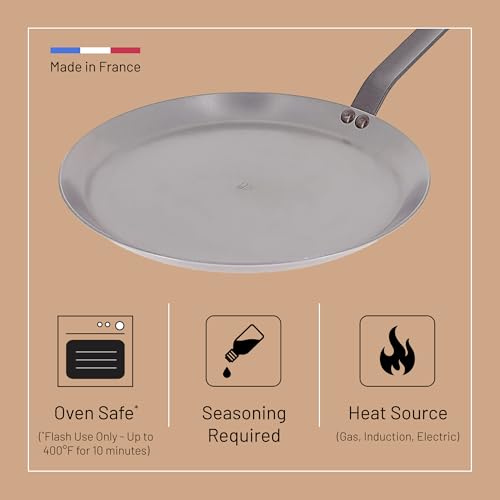 De Buyer مقلاة دي باير MINERAL B من الفولاذ الكربوني - بقطر 9.5 بوصة، وسطح طهي 8.3 بوصة - مثالية لصنع وإعادة تسخين الكريب، التورتيلا والفطائر - خالية من PFAS وPFOA وPFOS - مصنوعة في فرنسا - Image 3