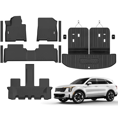 XEEQQMO Floor Mats for 2021-2026 Kia Sorento 6&7 Seats Hybrid Trunk Mat with Backrest Mat All Weather TPE Rubber Cargo Liner Back Seat Cover 3rd Row for 2026 Kia Sorento Accessories - Image 1