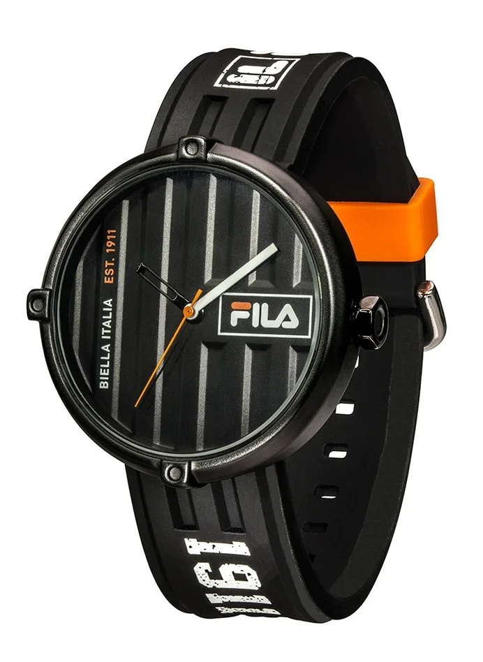 فيلا Fila Style Unisex Analog Watch Alloy Steel Case Black Silicone Strap, 38-338-105, size 40mm