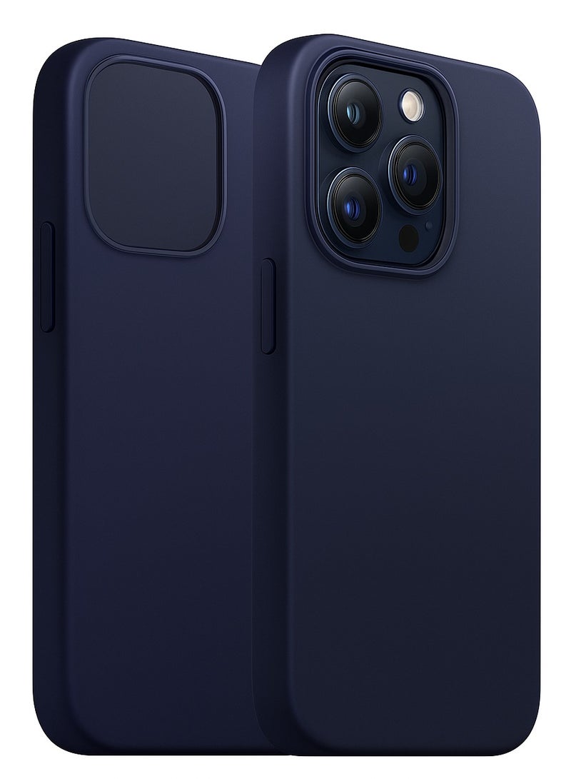 غطاء حماية من السيليكون الجل السائل لجهاز 15 Pro Max مع بطانة داخلية من الألياف الدقيقة، ملمس حريري ناعم، مضاد للخدش، غطاء رقيق مقاوم للصدمات - أزرق داكن