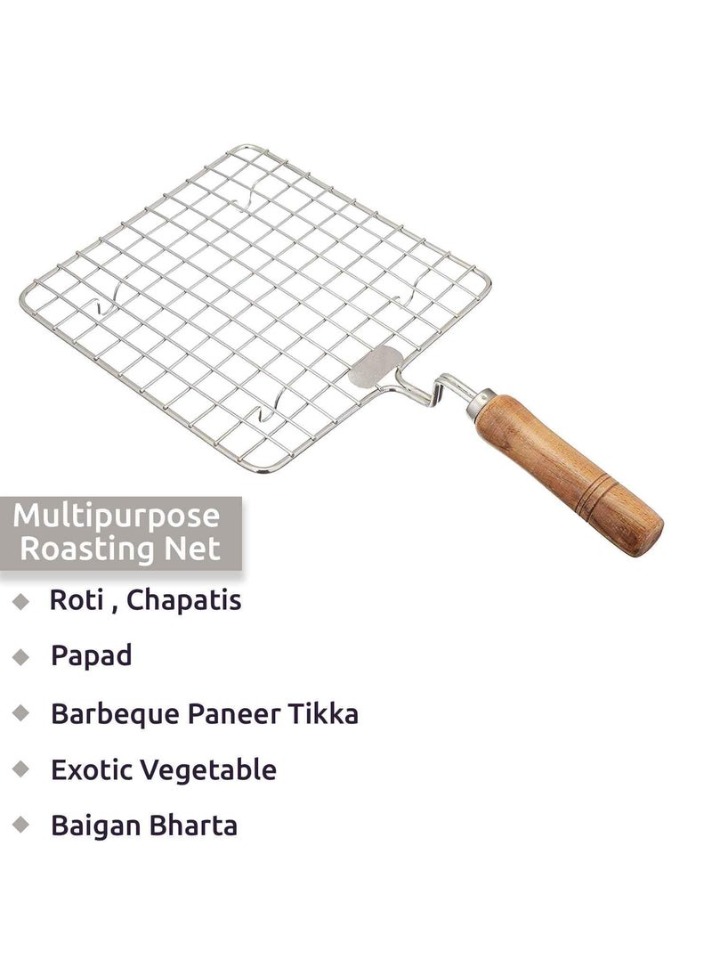 CAMDEN CAMDEN Stainless Steel Wire Round Wooden Handle Roaster Papad Jali Paneer Grill Roti Maker Chapati Toast Grill Roaster  - Image 2