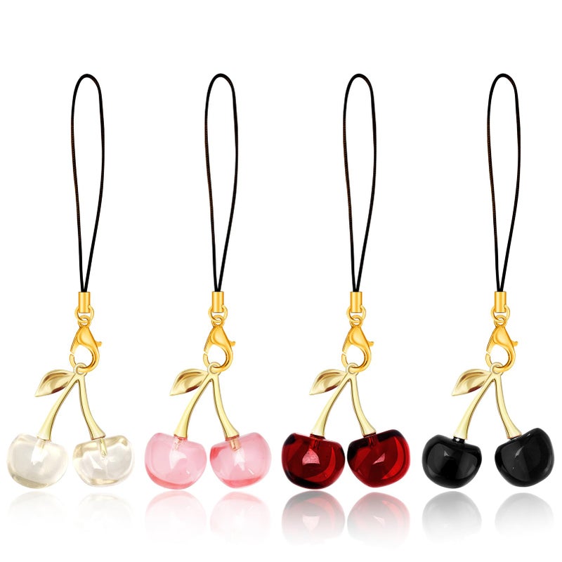 ZLSPTK 4Pcs Cute Phone Charm Cherry Cell Phone Charms for Case Kawaii Charms for Mobile Kindle Funny Car Camera Decor Kit Pink Red Black Keychain Charm Aesthetic Accessories for Bag Airpods Pendant - Image 1