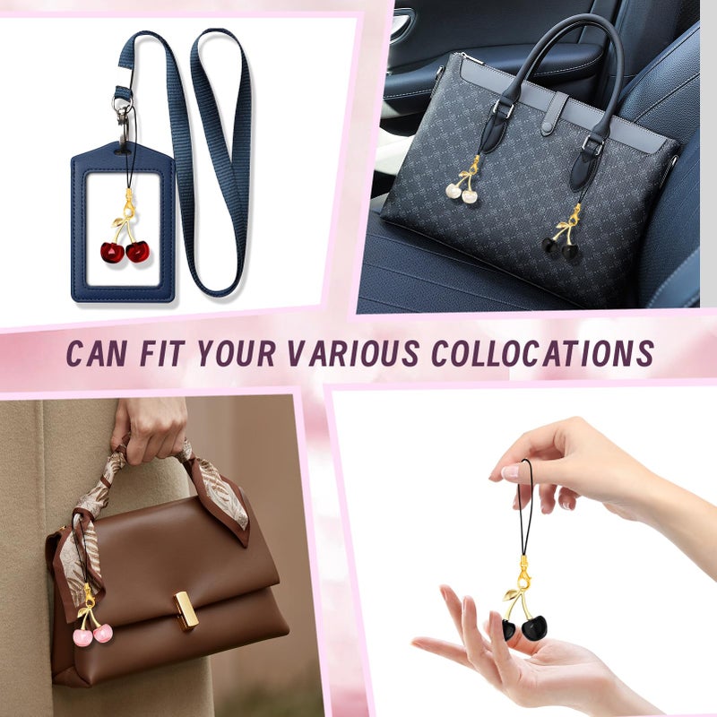 ZLSPTK 4Pcs Cute Phone Charm Cherry Cell Phone Charms for Case Kawaii Charms for Mobile Kindle Funny Car Camera Decor Kit Pink Red Black Keychain Charm Aesthetic Accessories for Bag Airpods Pendant - Image 3