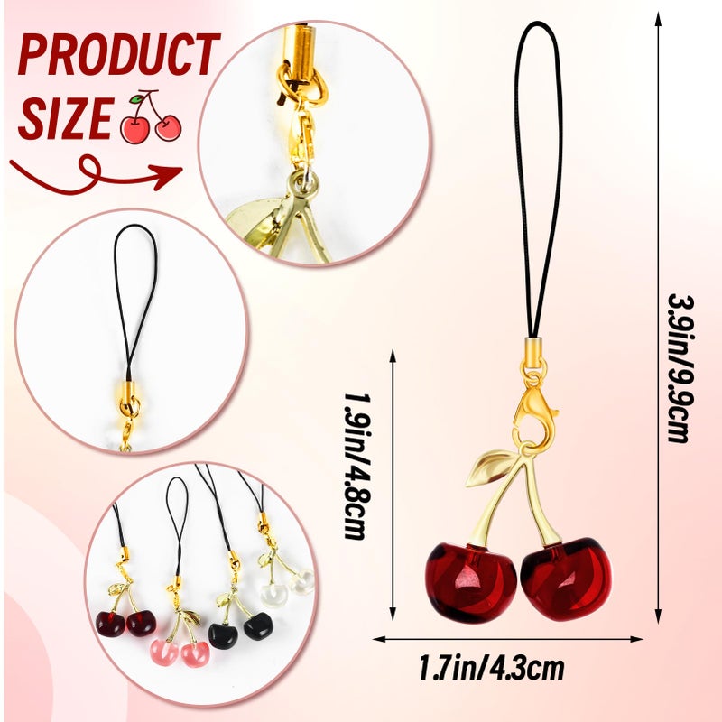 ZLSPTK 4Pcs Cute Phone Charm Cherry Cell Phone Charms for Case Kawaii Charms for Mobile Kindle Funny Car Camera Decor Kit Pink Red Black Keychain Charm Aesthetic Accessories for Bag Airpods Pendant - Image 5