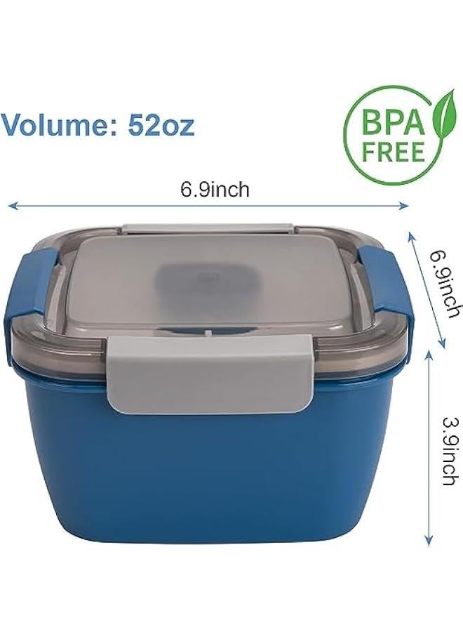 HOOKOR Salad Lunch Container To Go, 52-oz Salad Bowls with 3 Compartments, Salad Dressings Container for Salad Toppings, Snacks, Men, Women (Blue) - Image 2