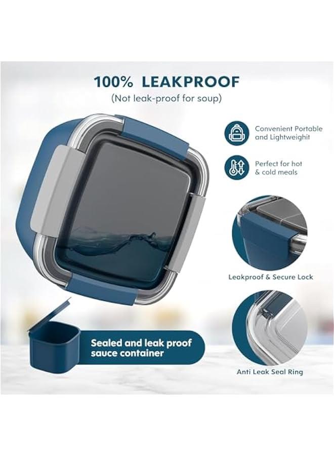 HOOKOR Salad Lunch Container To Go, 52-oz Salad Bowls with 3 Compartments, Salad Dressings Container for Salad Toppings, Snacks, Men, Women (Blue) - Image 5