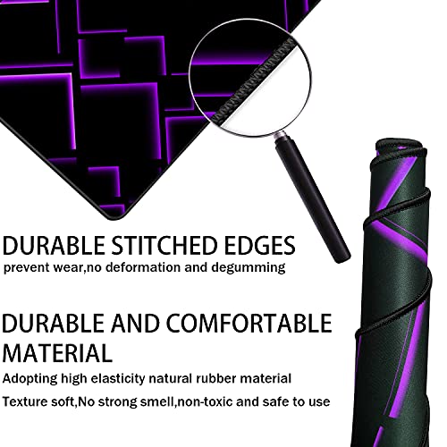 TEDNETGO Large Extended Gaming Mouse Pad, Long Mouse Pads, Extra Large Big Mouse Pad with Stitched Edge, XXL Non-Slip Computer Computer Keyboard Mat for Gamer/Desktop/Office/Home, Purple - Image 2
