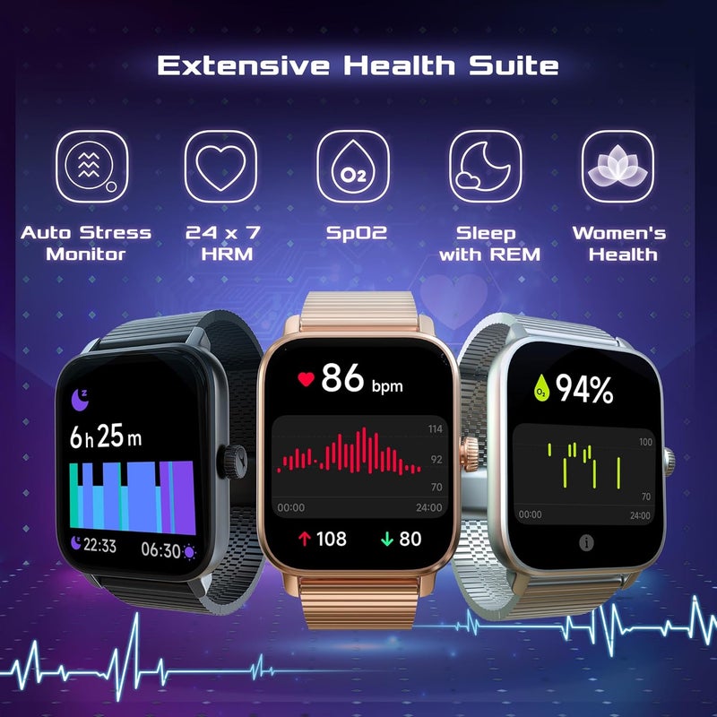 Fastrack Phantom Smart Watch|1.85" UltraVU Display| Functional Crown| SingleSync BT Calling|100+ Sports Modes|100+ Watchfaces|AI Voice Assistant|in-Built Games| Aluminium Case with Mesh Strap - Image 5