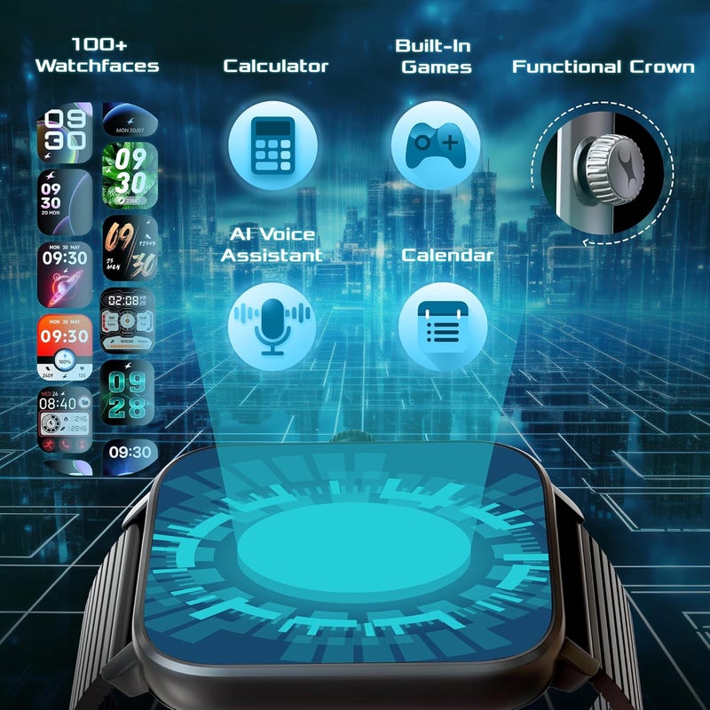 Fastrack Phantom Smart Watch|1.85" UltraVU Display| Functional Crown| SingleSync BT Calling|100+ Sports Modes|100+ Watchfaces|AI Voice Assistant|in-Built Games| Aluminium Case with Mesh Strap - Image 4