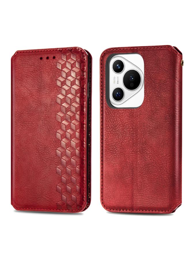 Green Tiger Case For Huawei Pura 70 Cubic Grid Pressed Magnetic Leather Phone Case - Image 2