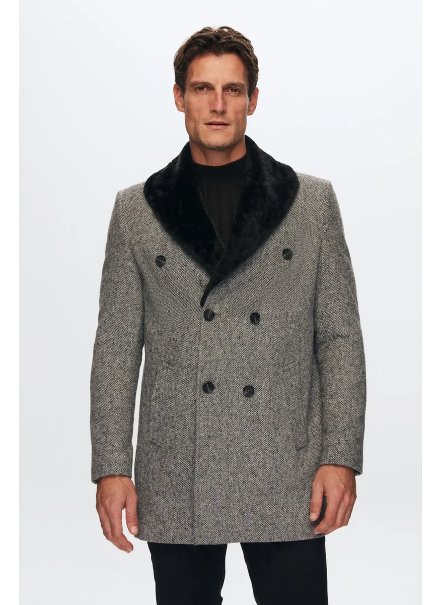 D'S DAMAT Regular Fit Gray Detachable Fur Coat 9HF08ORT10004