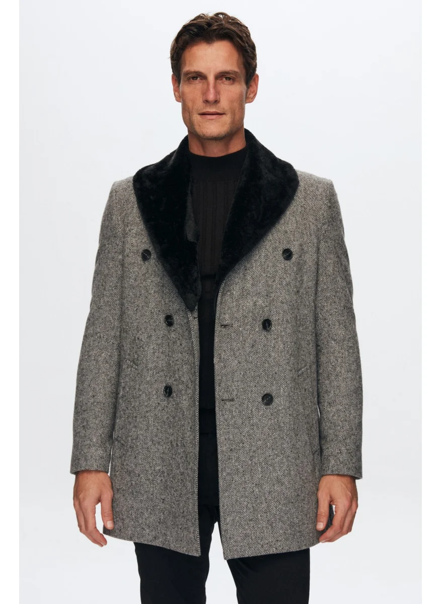 D'S DAMAT Regular Fit Gray Detachable Fur Coat 9HF08ORT10004