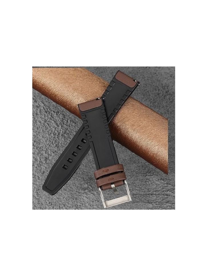 حزام بديل من جلد السيليكون مقاس 22 مم لساعة هواوى واتش جى تى 4 ماكس الذكية مقاس 46 مم - مشبك فضي بنى - Image 2