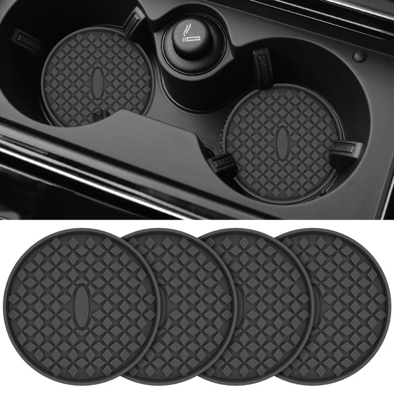 Me.Fan Car Cup Coasters [4 Pack] Silicone Car Coasters/Cup Mats  Non-Slip Recessed Car Interior Accessories Black - Image 1