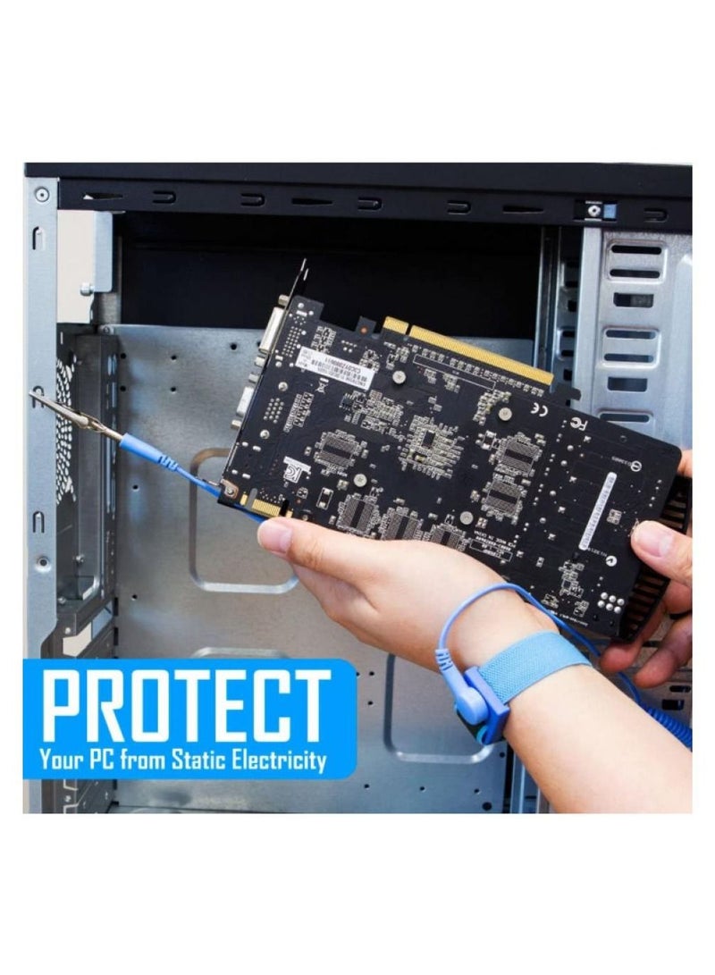 Alissa 5 Pack Anti-Static Wrist Strap – Adjustable Blue ESD Wrist Bands for Safe PC Repair & Electronics Protection, Grounding Bracelet for Static Electricity Discharge - Image 2